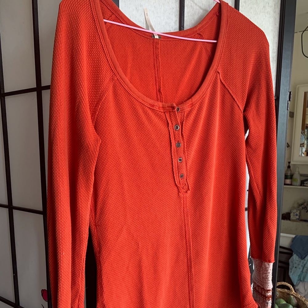 Free people scoop necked Henley with knit cuffs